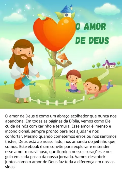 Página ilustrada: O amor de Deus, com texto sobre o carinho de Deus por nós